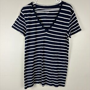 J Crew Vintage Cotton T-Shirt XL Short Sleeve Navy Stripe Preppy Nautical Top
